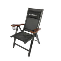 Fauteuil à bascule d'extérieur pliable de luxe avec accoudoirs en bois et porte-gobelet, chaise à bascule de patio en maille respirante