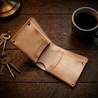 Dompet Lipat Kulit Sapi Asli Buatan Tangan Boshiho, Kulit Vintage Crazy Horse, Dompet Kartu Kredit dan Uang Tunai Untuk Pria