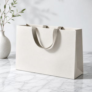 <span class=keywords><strong>Sac</strong></span> shopping en papier cartonné ivoire avec logo personnalisé, poignée en ruban gros-grain, emballage cadeau boutique - Product Image 3