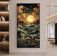 Decoración de Pared LED Grande, Luz de Luna, Paisaje Marino Abstracto de Lujo, Pintura Artística de Pared con Luz LED de Porcelana de Cristal