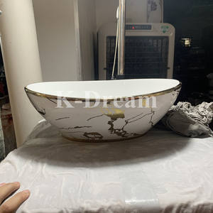 <span class=keywords><strong>Lavabo</strong></span> da Appoggio KD-29GBC in Ceramica Placcata Oro, Design a Mezzaluna, per Hotel di Lusso - Product Image 5