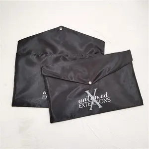 Bolsas de seda de lujo personalizadas para extensiones de cabello, bolsita de satén plegable para accesorios para el cabello de boda, cajas de embalaje de Peluca de lujo