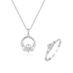 Daidan irlandés rodio plateado mano corona en forma <span class=keywords><strong>de</strong></span> corazón <span class=keywords><strong>amor</strong></span> <span class=keywords><strong>amistad</strong></span> 925 Plata Claddagh collar - Product Image 1