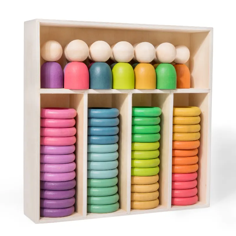 新しいモンテッソーリおもちゃ木製色仕分けスタッキングリングおもちゃレインボー木製ペグ人形幼児用おもちゃを数える