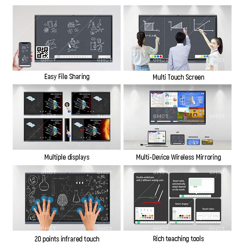Smart Flat Panel Interactive Whiteboard 4K 20-Point IR Touch Screen LED ...