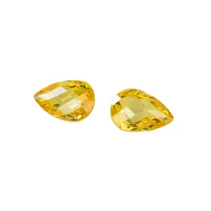 Factory Price Yellow Pear Shape Cubic Zirconia Double Checker Board Cut Loose Gemstone Synthetic Faceted Cut Pear Cz Stone