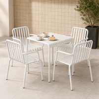 Ensemble de table carrée en métal blanc de style nordique avec 4 fauteuils, pour une utilisation en extérieur
