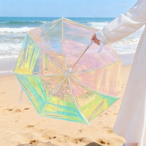 Modern Long Handle POE Transparent <b>Umbrella</b> Straight Design Rain Colorful Reflect Light Dazzling Clear Rainbow for Travel - Product Image 4