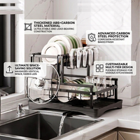 Égouttoir à vaisselle multifonctionnel en acier au carbone, double, écologique, avec porte-tasses, grande capacité, sur pied, pour évier, design moderne
