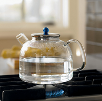 Bouilloire en verre borosilicate de 1800 ml (61 oz) pour cuisinière à gaz, avec sifflet, résistante à la chaleur, grande capacité, transparente