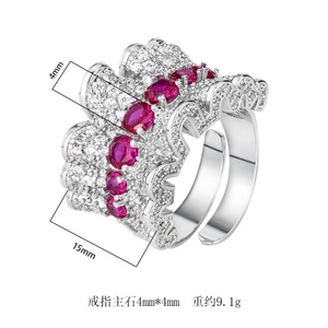 Personalized Jewelry Eco-friendly Copper Micro Pave Red Zircon Brass Beautiful Unique Pleated Designer <b>Adjustable</b> <b>Ring</b> for Women - Product Image 2