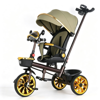 Tricycle à pédales d'extérieur 3 en 1 multifonctionnel avec siège rotatif, auvent et barre de poussée, capacité de charge de 50 kg, poussette tricycle