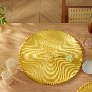 Mantel Individual Redondo de PP Tejido Amarillo de 40 cm, Resistente al Calor, Estilo Nórdico, para Mesa de Comedor - Product Image 3
