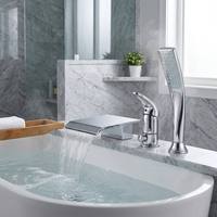 Robinet de baignoire cascade chromé à 3 trous, monocommande, à poser sur le rebord, avec douchette à main et mitigeur, pour usage hôtelier moderne