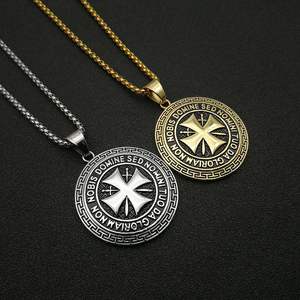 Hip Hop Punk chevaliers templiers croisé étanche sans ternissement en acier inoxydable bijoux pendentif colliers plaqué or homme homme hommes - Product Image 3