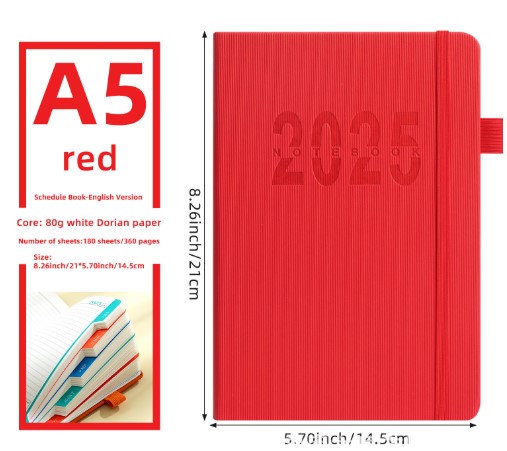 Vertical Strap Schedule Book-A5 Red (English Inner Page)