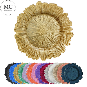 Assiettes de présentation dorées pour mariage <span class=keywords><strong>Assiette</strong></span> en <span class=keywords><strong>verre</strong></span> doré pour dîner Assiettes bleues pour mariage Set de vaisselle - Product Image 1