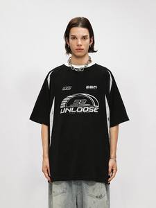 À la mode unisexe hommes course Style moto T-Shirt personnalisé épissage lourd manches courtes 100% coton coupe ample col rond - Product Image 6