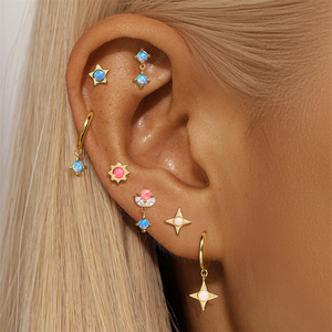 Trendy 18K Gold Plated 925 Sterling <b>Silver</b> Zircon Flower <b>Stud</b> & Hoop <b>Earring</b> <b>Set</b> for Women-Wedding Party Gift - Product Image 4