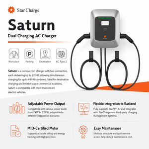 Chargeur de voiture électrique intelligent StarCharge Saturn AC 2x22kW avec Ethernet, 4G, WiFi intégré, double port, équipement de recharge pour véhicules électriques - Product Image 4