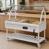 Table à vapeur électrique commerciale 4 bacs en acier inoxydable, bain-marie chauffe-plats avec verre trempé pour restaurant de restauration rapide