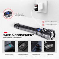 Lampe torche tactique rechargeable USB en alliage d'aluminium haute puissance, Xhp90 LED, marteau de sécurité, 1000+ lumens, IP44