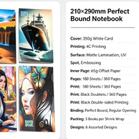 Carnet A4 personnalisé à couverture rigide thermocollée en cuir 210*290mm 180 feuilles Carton blanc 350g Gaufrage UV Lamination mate 6 motifs
