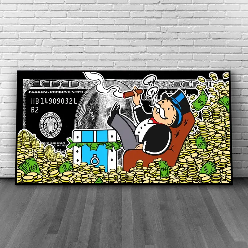 Modern Home Street Art of Monopoly Lying In A Pile Money Wall Dollars Posters and Print monopoly canvas wall art