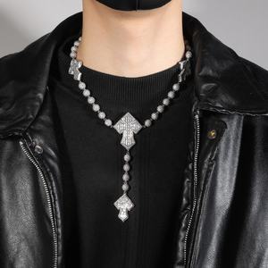 남성용 크로스 아이스 아웃이있는 힙합 테니스 묵주 <span class=keywords><strong>22</strong></span> 인치 골드 도금 크로스 목걸이 다이아몬드 크로스 펜던트 아이스 아웃 목걸이 - Product Image 2