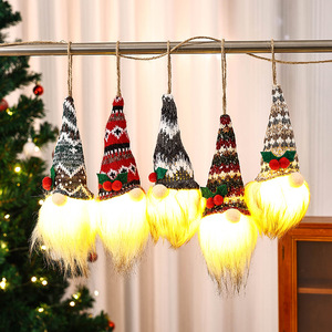 Décorations de Noël : Bonnet tricoté avec Père Noël lumineux et pendentif arbre, figurine sans visage avec lumières pour la décoration de scène - Product Image 2