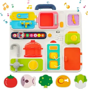 Tablero ocupado de cocina con música y luces, tablero ocupado Montessori actividades de aprendizaje educativo tablero de juego de cognición motora fina