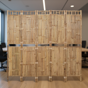 Paravent en bambou à 5 panneaux, 78,7 x 70,9 pouces, pliable, cloison de bureau, style asiatique, autoportant, mobilier commercial - Product Image 2