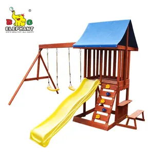 Centre de jeux Hillside aire de jeux en bois Équipement de terrain de jeu extérieur Ensemble de balançoire pour enfants