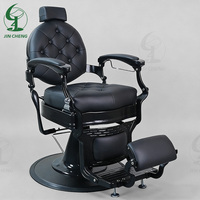 Fauteuil de Barbier Professionnel Jincheng Entièrement Noir pour Hommes, Style Rétro, Structure Robuste, pour Salon de Coiffure