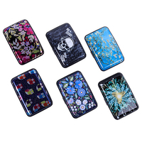 Dompet Kartu Kredit Aluminium Anti RFID Tipis dengan Kancing Penutup Bermotif Bunga & Kupu-kupu Tahan Lama untuk Wanita/Perempuan
