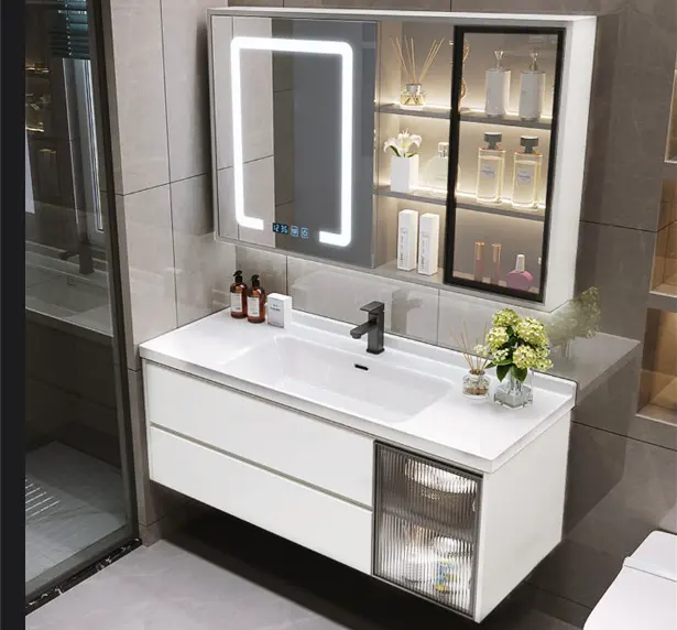 Fabbrica direttamente moderno hotel appeso specchio impermeabile lavabo in pvc mobiletto del bagno di vanità