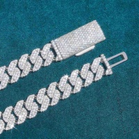 Chaîne Cubaine Miami 3 Rangées Moissanite VVS Givrée Tailles 12mm 14mm 16mm 18mm 20mm en Argent 925, Testeur de Diamant GRA Passant, Style Hip Hop
