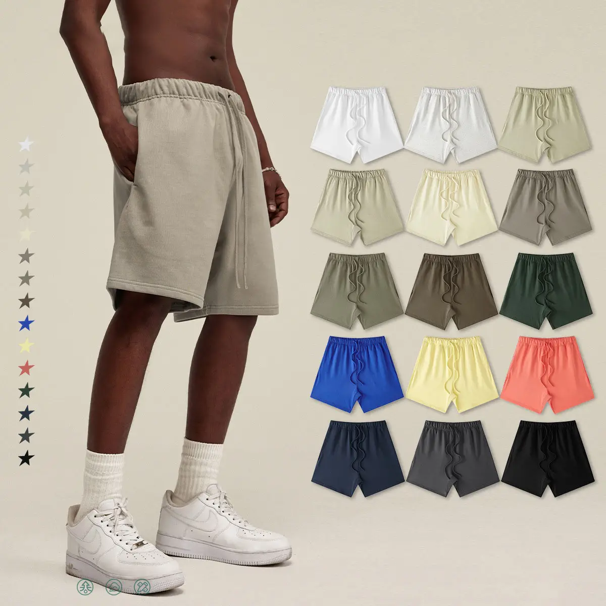 2023 hommes 425g Style basique cinq longueurs décontracté rue cordon Shorts poches latérales 100% coton unisexe surdimensionné Shorts