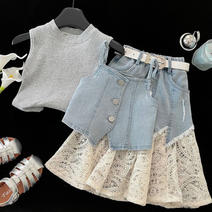 Nuovo Set Gonna in Denim Stile Coreano per Ragazze 2026, Completo Estivo alla Moda in Tre Pezzi - Product Image 1