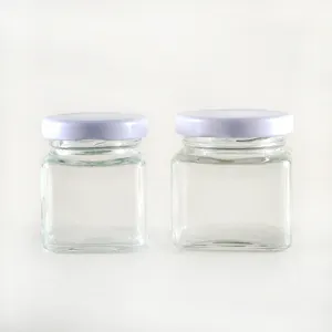Modern 50ml-80ml Square Glass Food Storage Jar with Lug Lid for Honey Jam Candy Freshness Preservation for Kitchen Use