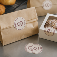 Autocollants personnalisés en papier kraft brun, logo de magasin imprimé, étiquettes pour boîtes cadeaux de boulangerie, illustrations pour emballages de vente au détail