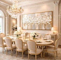 Table et chaises de salle à manger en bois massif style crème français, table de salle à manger de villa avec plateau en marbre, ensemble de table à manger 10 places luxe