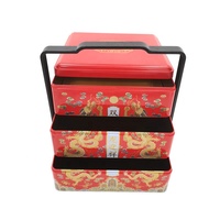 Boîte cadeau en métal personnalisée de grande capacité, carré empilé avec poignée rétractable, emballage de conteneur en étain pour biscuits macarons