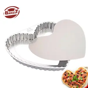 Bakest Fluted Heart Shape Pizza Pan Non Stick Fluted Fixed/Removable Bottom Oven Baking 6'8'10' Inch Fruit Tart Pie Pan Mold