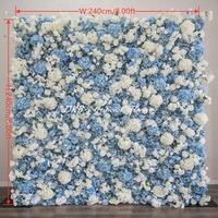 Großhandel Blau-Weiße 8*8ft Blumenwand Hochzeitsdekoration Seidenrosen-Hintergrund Künstliche Dekorative Blumenwand