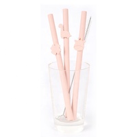 Paille en silicone réutilisable pliable et flexible pour enfants avec étui, personnalisable