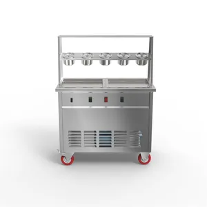 Máquina comercial de helado frito de doble sartén con rodillo de yogur de fruta para freír de grado alimenticio con congelador