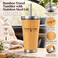 Gobelet de voyage en bambou avec couvercle métallique et paille, en acier inoxydable, pour cafés et programmes d'employés - Vente en gros, stock disponible