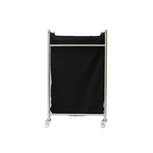 Custom Luxury <strong>Black</strong> Large Polyester Square Collapsible <strong>Laundry</strong> Storage Basket <strong>Laundry</strong> <strong>Bin</strong> With Stainless Steel Shell and Wheels - Product Image 1