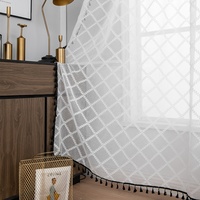 Cortina de Tul Blanca con Borlas, Estilo Americano, para Sala de Estar, Ventanas, Balcón, Texturizada, Transparente, Ignífuga